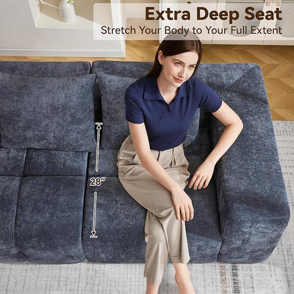 78.7" Loveseat Boneless Couch, Upholstered Cloud Love Seat with Deep Seat, Modular Sectional 2 Seater Memory Foam Sofas for Living Room Apartment Small Spaces, Oversized Tufted Sofa, Blue