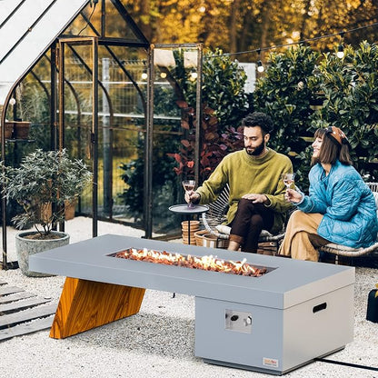 Premium 60” Gas Fire Pit Table with Unique Wooden-Visual Leg, Large Propane Fire Table with Lava Rocks, Smokeless Fireplace 60,000BTU for Backyard Patio Villa Bonfire, FP015