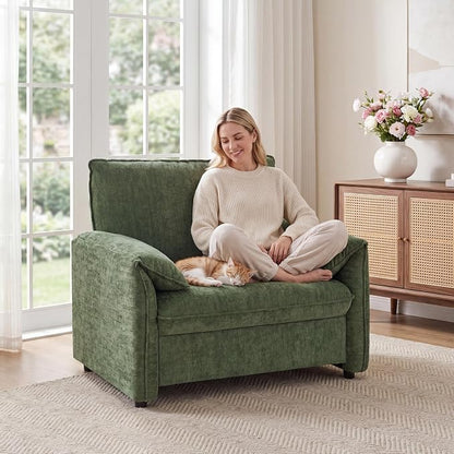 Oversized Accent Chair, 41 inch Modern Armchair for Living Room, Wide Reading Chair w/Deep Seat Springs Cushion, Padded Arms, Chenille Single Sofa Chair for Bedroom, Apartment, Green
