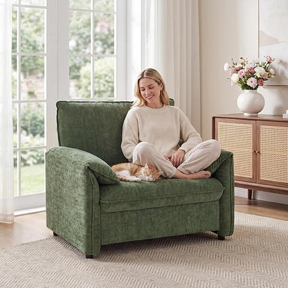 Oversized Accent Chairs Set of 2, 41 inch Modern Armchair for Living Room, Wide Reading Chair w/Deep Seat Springs Cushion, Padded Arms, Chenille Single Sofa Chair for Bedroom, Apartment, Green