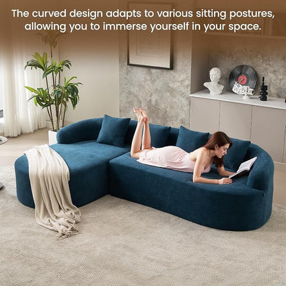 105" Boneless L Shaped Sectional Couch, Curved Cloud Deep Seat Sofa with Chaise Lounge, Oversized 4 Seater Couches for Living Room, No Assembly, Chenille Blue