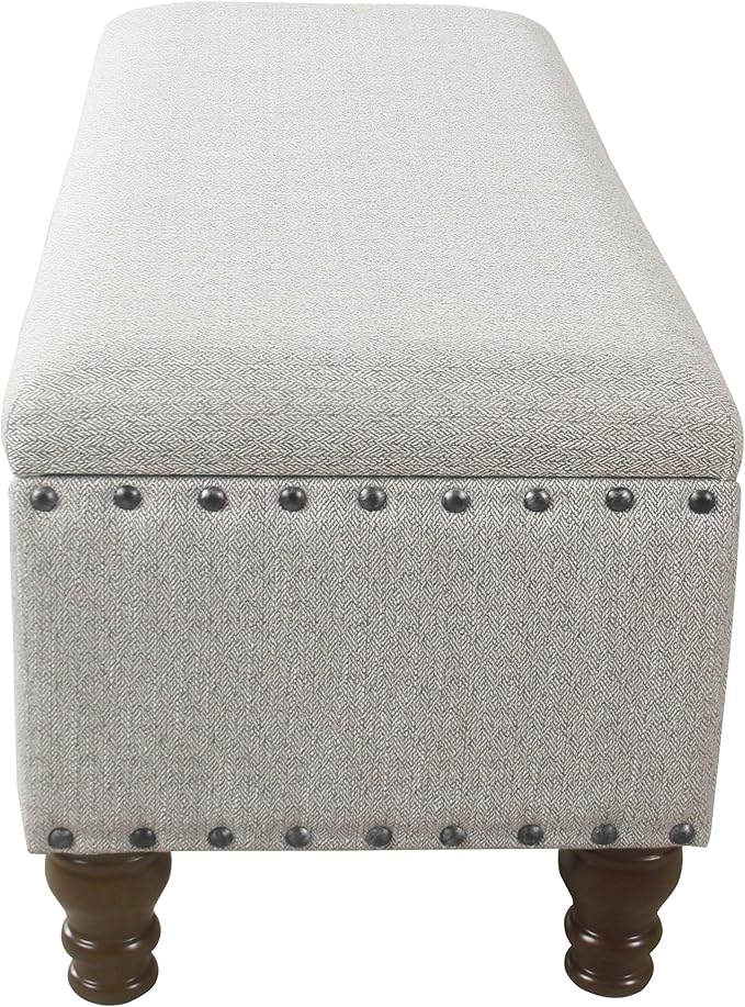 HomePop Large Storage Bench with Nailhead Trim -Gray Woven