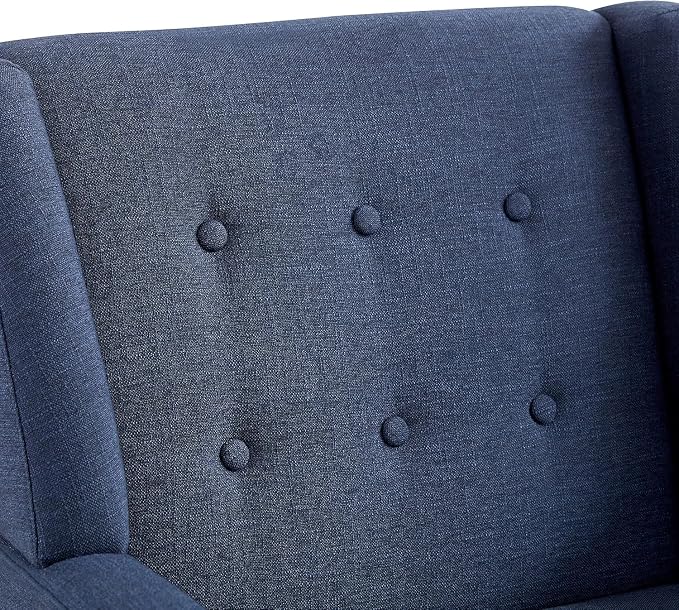 HUIMO Accent Chairs Set of 4, Upholstered Button Tufted Armchair, Linen Fabric Sofa Chairs for Bedroom, Living Room, Mid Century Modern Comfy Reading Chair (4, Dark Blue)