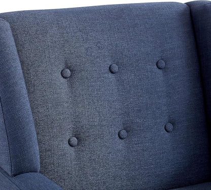 HUIMO Accent Chairs Set of 4, Upholstered Button Tufted Armchair, Linen Fabric Sofa Chairs for Bedroom, Living Room, Mid Century Modern Comfy Reading Chair (4, Dark Blue)