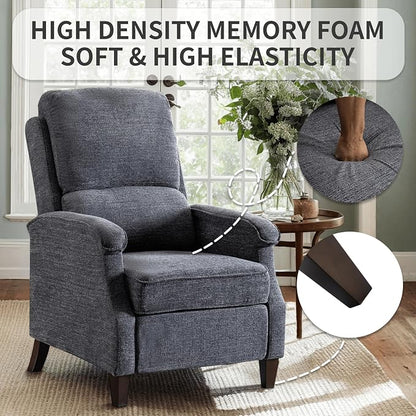 VKNOW Recliner Chair, Fabric Recliner with Soft Armrest, Home Theater Seating with Adjustable Push Back and Lumbar Support, Single Sofa for Adults, Lounge Chair for Living Room, Bedroom（Dark Grey）