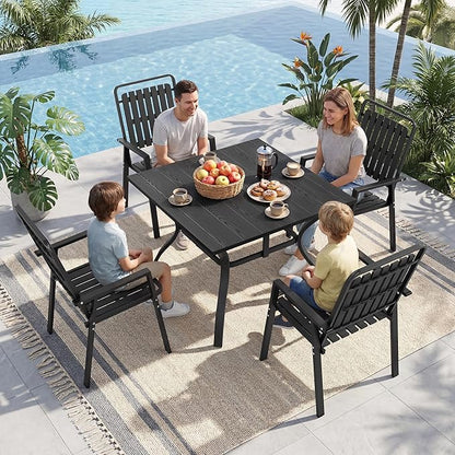 Outdoor Dining Set for 4, Patio Table and Chairs Set with 1.97'' Umbrella Hole, 5pcs Patio Furniture Set 37.8”x37.8” Black Dining Table Set for Porch Deck Backyard Pool