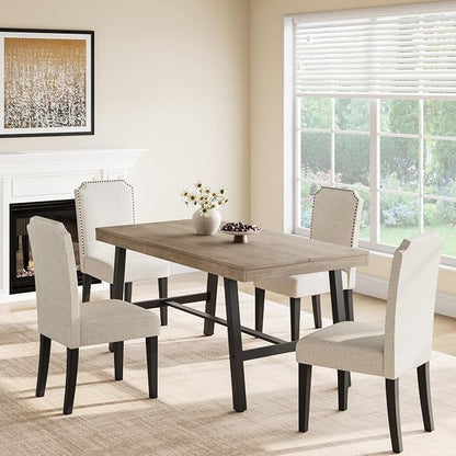 GarveeHome Industrial Dining Table for 2-4, 55" Heavy Duty Rectangular Kitchen Table with 2"×2" Metal Legs, Small Space Dining Table for Kitchen, Dining Room (Grey, 55" Non-extendable)