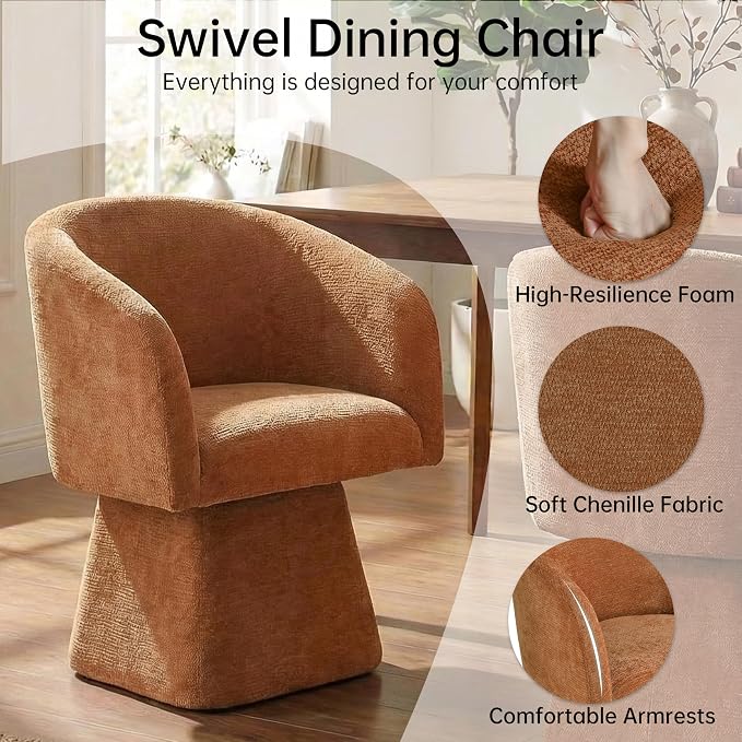 VKNOW Upholstered Swivel Dining Chairs Set of 1, Modern Dining Room Chairs with Barrel Back, Accent Arm Chair for Dining Room, Living Room, Bedroom, Vanity, Orange