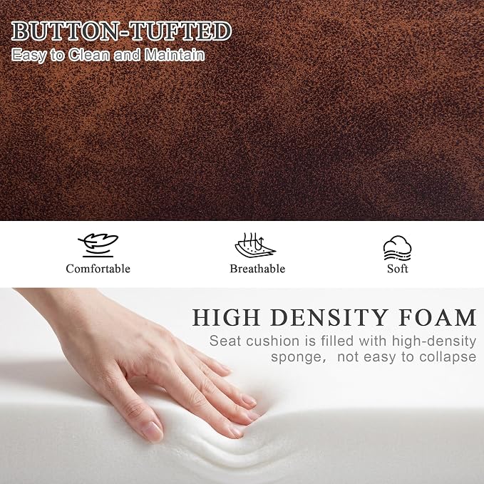 DUHOME Button-Tufted Ottoman Bench, Upholstered Bedroom Benches Footrest Stool Dining Bench Leather Accent Bench for Entryway Dining Room Living Room Bedroom End of Bed, Dark Brown