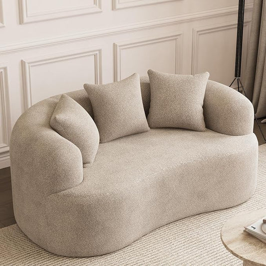 69" Curved Loveseat Sofa for Living Room, Modern Chenille Love Seat Cloud Couch, Luxury Plush Extra Deep Oversized Sofa for Small Spaces, Bedroom, Apartment‌, No Assembly Required, Light Brown