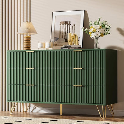 Furniway Green Dresser for Bedroom, Modern Dresser with Gold Metal Handles & Chests of Drawers for Bedroom, 15.7" D x 47.2" W x 29.5" H