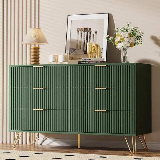Furniway Green Dresser for Bedroom, Modern Dresser with Gold Metal Handles & Chests of Drawers for Bedroom, 15.7" D x 47.2" W x 29.5" H