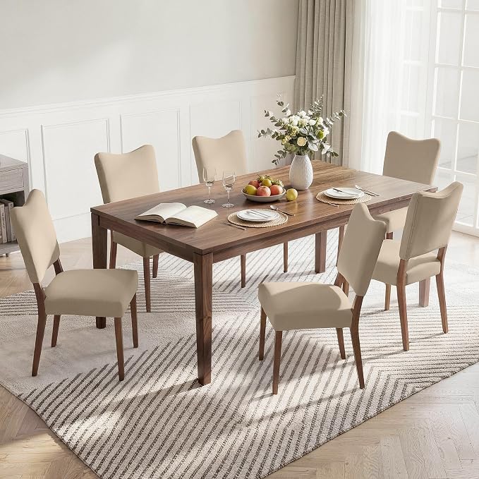 KISLOT Upholstered Dining Chairs Set of 4, Modern Velvet Kitchen Chairs with Solid Wood Legs, High Back Wooden Dining Room Chairs with Dark Walnut Color Legs for Farmhouse Kitchen Dining Room, Brown