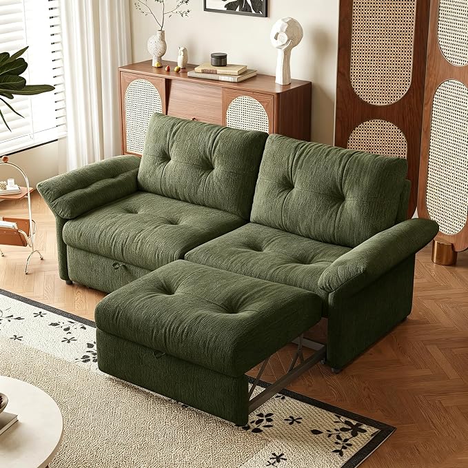 81.5'' Full Sleeper Sofa, Pre-Assembled, Chenille Pull Out Couches Bed, 3-in-1 Convertible Sofa, Adjustable Backrest, Small Loveseat for Small Space, Living Room, Apartment, Chenille Green