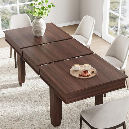 GarveeHome 63 in-86.6 in Extendable Dining Room Table for 6-10, Farmhouse Kitchen Tables w/Wooden Sturdy Frame, Large Rectangular Dinner Table for Dining Room, Kitchen