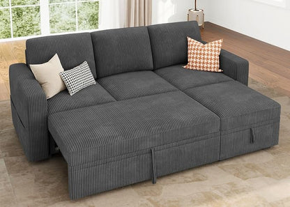 HONBAY Modular Sectional Sleeper Sofa with Pull Out Bed, L Shaped Sofa with Storage, Modular Sectional Couches for Living Room, Dark Grey