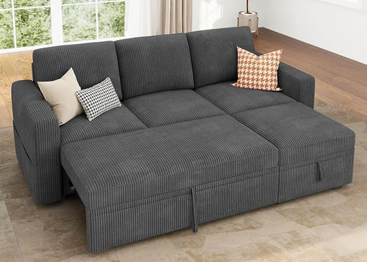 HONBAY Modular Sectional Sleeper Sofa with Pull Out Bed, L Shaped Sofa with Storage, Modular Sectional Couches for Living Room, Dark Grey