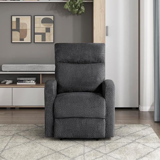 Lexicon Manual Recliner Chair, Textured Microfiber Reclining Chair, Wall Hugger, Track Arms, Magazine Pockets, Manual Recliner for Living Room/Office/Apartment, Easy Assembly, Dark Gray