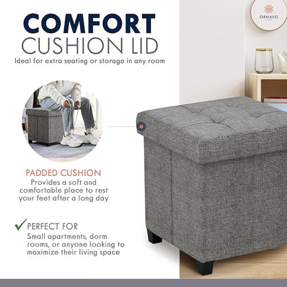 Ornavo Home Storage Ottoman with Legs, Square Cube Foot Rest Stool Seat, for Living Room, Bedroom, Home Office, Dorm - 15 x 15 x 15, Dark Gray