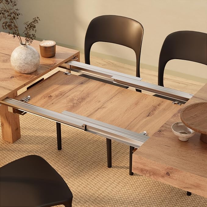 Mobili Fiver First Extendable Dining Table, 47.2 to 78.7 Inches, Seats 6 to 8, Rustic Oak