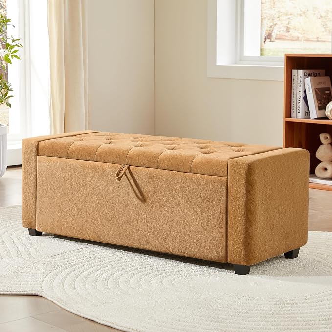 Royal Windsor Ottoman with Storage,Tufted Storage Bench with Safety Hinge,Holds up to 350 lb,Upholstered Bench with Seating for Bedroom, Living Room,Entryway,Ginger