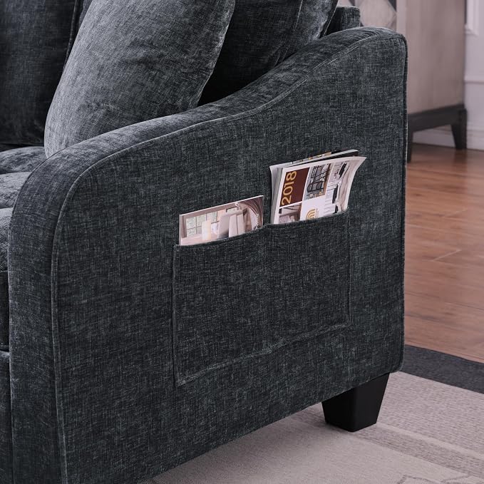 ERYE Chenille Tufted Loveseat Sofa and Ottoman Set, Tufted Recliner Sleeper Chaise Lounge with Curved Storage Ottoman,Reclining Backrest and Side Pockets, 4 Pillows