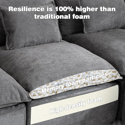 Boneless Couch Sectional Sofas Cloud Couches for Living Room | 130'' Modern Modular Cloud Sofa with Pillows and Ottoman for Bedroom