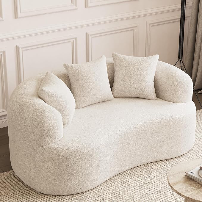 69" Curved Loveseat Sofa for Living Room, Modern Chenille Love Seat Cloud Couch, Luxury Plush Extra Deep Oversized Sofa for Small Spaces, Bedroom, Apartment‌, No Assembly Required, Cream White