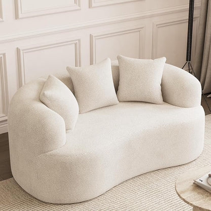 69" Curved Loveseat Sofa for Living Room, Modern Chenille Love Seat Cloud Couch, Luxury Plush Extra Deep Oversized Sofa for Small Spaces, Bedroom, Apartment‌, No Assembly Required, Cream White