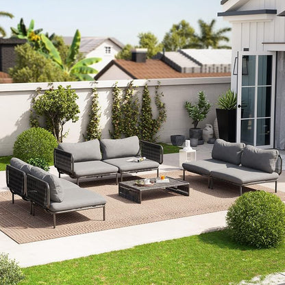 Crestlive Products Outdoor Patio Furniture Set, 6 Seater Modular Oversized Patio Conversation Set with Cushions, Modern Metal Sectional Outdoor Couch for Backyard, Deck, Porch, or Poolside, Dark Grey