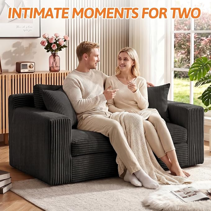 Erament Boneless Loveseat Sofa Couch, 2 in 1 Convertible Sofa Bed with Pillows, Fold Out Bean Bag Chair Boneless Floor Couch for Living Room Bedroom Office Lounge Apartment, No Assembly Needed, Black