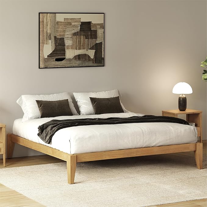Thor Premium Solid Wood Bed Frame King, Japanese Joinery Bed Frame with Wood Slat Support, Platform Bed, No Box Spring Needed, Easy Assembly, Minimalist & Modern Style (Light Oak)