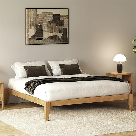 Thor Premium Solid Wood Bed Frame King, Japanese Joinery Bed Frame with Wood Slat Support, Platform Bed, No Box Spring Needed, Easy Assembly, Minimalist & Modern Style (Light Oak)
