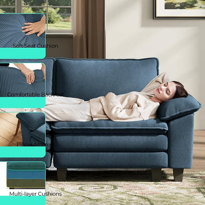 LINSY HOME 157'' Modular Sectional Sofa 4 Seat Couch Corduroy Cloud Couch with Deep Seat, Modern Cloud Couch with 4 Movable Ottoman for Living Room, Office, Bedroom, Blue