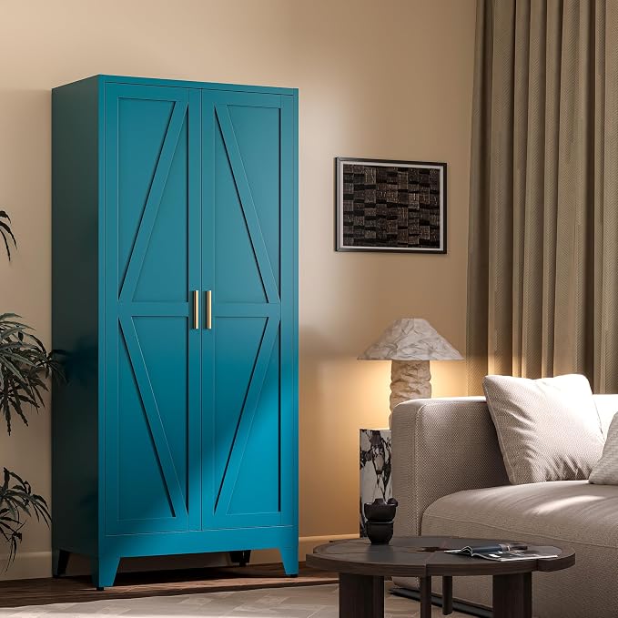 61" H Blue Free Standing Pantry Cabinet with Doors,Stand Alone Kitchen Pantry Cabinet,Farmhouse Food Storage Cabinets,Tall and Large Pantry Cabinets for Kitchen, Dining Room, Living Room