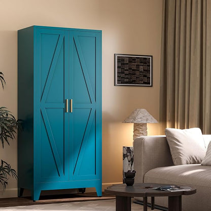 61" H Blue Free Standing Pantry Cabinet with Doors,Stand Alone Kitchen Pantry Cabinet,Farmhouse Food Storage Cabinets,Tall and Large Pantry Cabinets for Kitchen, Dining Room, Living Room