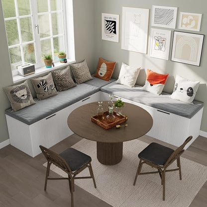 Bobve L-Shape Storage Bench with Cushion, Backless Corner Dining Bench, Kitchen Dining Nook Bench with Hidden Storage for Dining Room, Kitchen, Entryway (White)