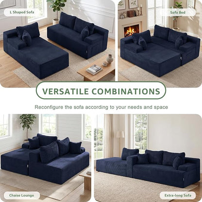 Hobestluk Modular Sectional Sofa Couches L-Shape Couch 3 Seat Modular Sofa Memory Foam Sectional Couches for Living Room, Cloud Couch with Oversized Chaise (Blue Corduroy, 108", Left Hand Facing)
