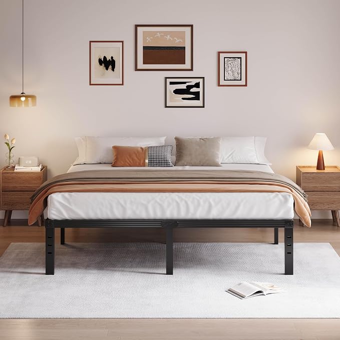 18 Inch Tall Metal Platform King Size Bed Frames with Maximum Storage, Anti-Slip Strengthen Support Mattress Foundation, Noise Free