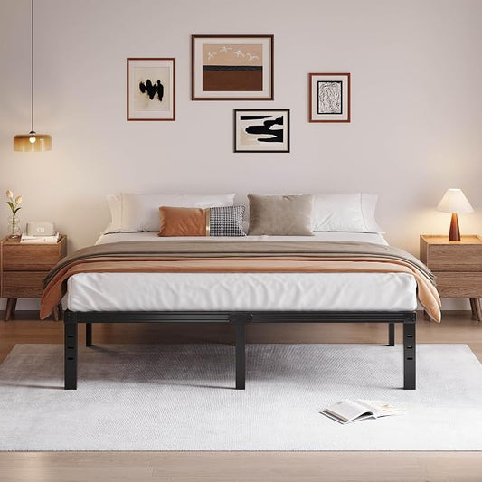 18 Inch Tall Metal Platform King Size Bed Frames with Maximum Storage, Anti-Slip Strengthen Support Mattress Foundation, Noise Free