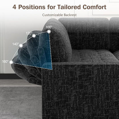 Sunny Heart Modular Sectional Sleeper Sofa with Pull Out Bed, Chenille L Shaped Sectional Sofa with USB Ports/Adjustable Backrest/Storage Seats, Tool-Free Assembly, Couches for Living Room Black