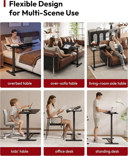 SANODESK Small Rolling Overbed Table Adjustable Height with Wheels, Mobile Laptop Desk with Tilting Desktop, Portable Computer Workstation for Home Office, Classroom, Bedside, Black