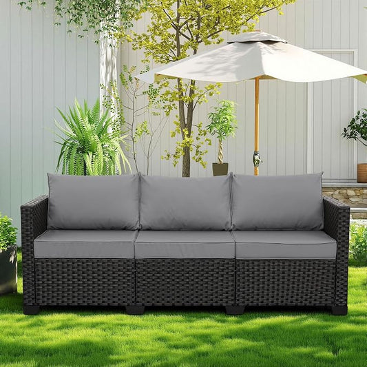 Rattan Star Patio Furniture Outdoor Couch Wicker Outdoor Furniture Patio Couch Deep Seat Sofa High Backrest with Waterproof Cover and Non-Slip Cushions, Grey
