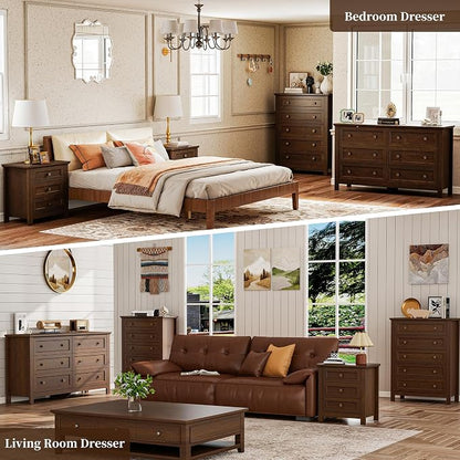 Farmhouse Dresser Nightstand Sets, 3-Piece Bedroom Furniture Set for Home | 5/6 Drawer Dresser Closet & 3 Drawer Nightstand, Chest of Drawers for Bedroom, Living Room, Entryway, Dark Brown