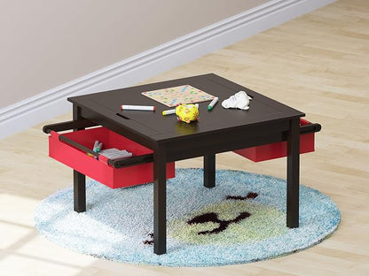 UTEX 2 in 1 Kids Construction Play Table with Storage Drawers and Built in Plate (Espresso)