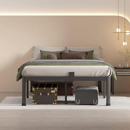 MAF 18 Inch Queen Bed Frames with Round Corner Legs Mattress Slide Stopper No Box Spring Needed Heavy Duty Metal Platform Bed Frame Under-Bed Storage Space, 3000 LBS Steel Slats Support