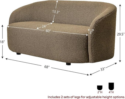 KINWELL 68" Boucle Upholstered Loveseat Sofa with Set of 2 Swivel Barrel Accent Chairs, Minimalist Comfy 2-Seater Couch and 2 Sherpa Armchairs for Small Spaces Apartment, Teddy Brown