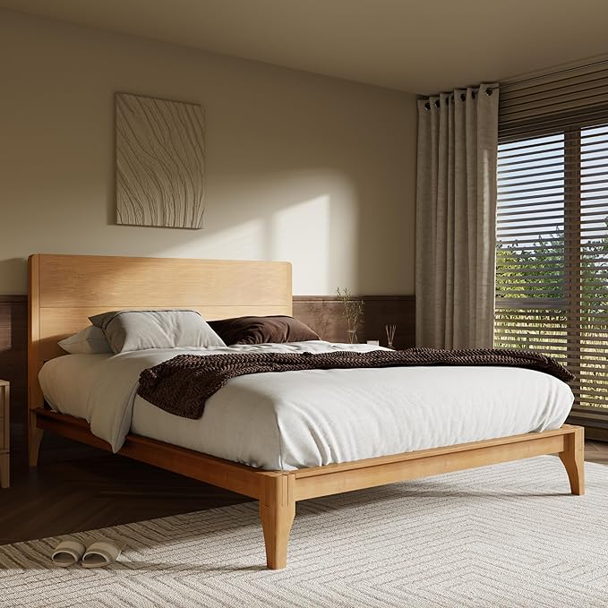 Merax Full Size Bamboo Platform Bed, Mid-Century Modern Bed Frame with Tall Headboard, Solid Sustainable Bedframe Full-size, Wood Slat Support, No Box Spring Needed, Easy Assembly, Noise Free, Natural