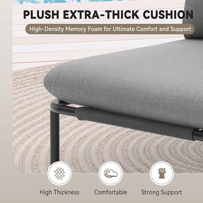Crestlive Products Outdoor Patio Furniture Set, 4 Seater Modular Oversized Patio Conversation Set with Cushions, Modern Metal Sectional Outdoor Couch for Backyard, Deck, Porch, or Poolside, Dark Grey