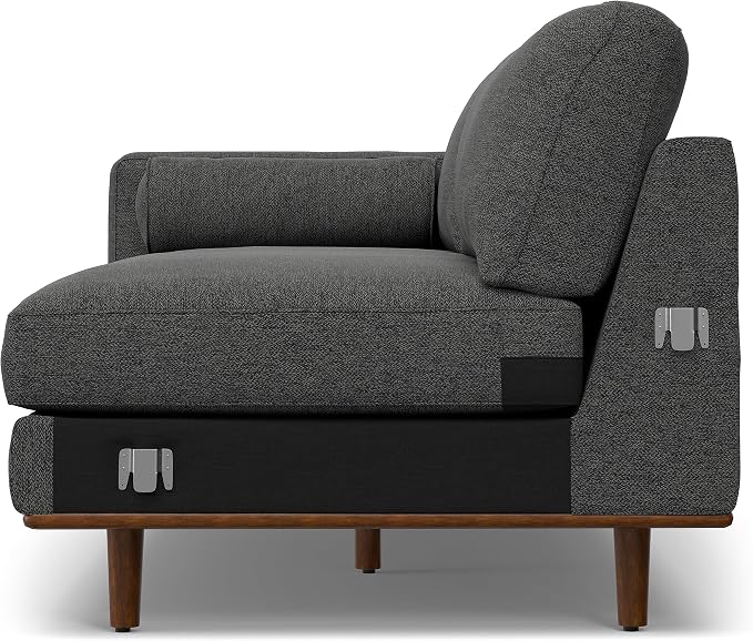 SIMPLIHOME Morrison Right Sectional Sofa in Woven-Blend Recycled Polyester Fabric, Charcoal Grey, 102-inches Wide, L-Shaped Couch with Right Chaise for the Living Room and Family Room